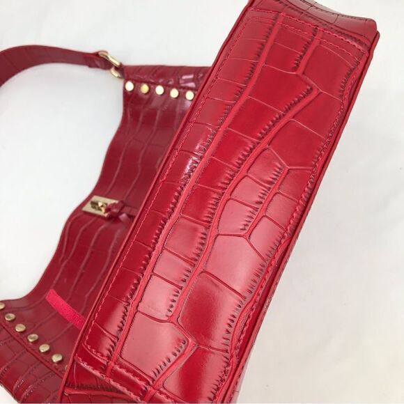 Kate & Mallory Red Studded Croc Embossed Faux Leather Shoulder Bag and Pouch - Picture 12 of 16